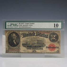 1917 $2 Legal Tender PMG Graded 10 Very Good Banknote