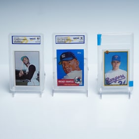 3pc Baseball Cards, Mantle Clemente Ryan, WCG Graded