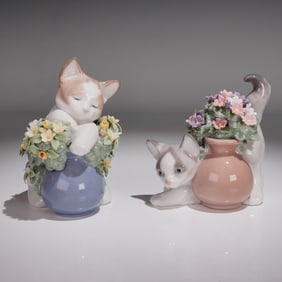 2pc Lladro Porcelain Figurines, Dreamy Kitten 6567 & Secret Spot 6566