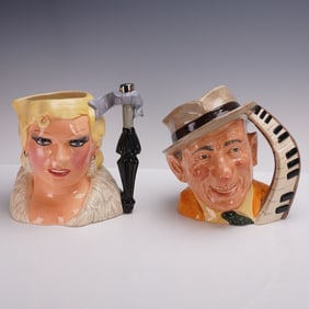 2pc Royal Doulton Character Jugs, Mae West D6688 and Jimmy Durante D6708