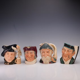 4pc Royal Doulton Large Character Jugs- D5504, D6455, D6501 & D6632