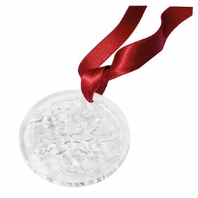 Lalique Crystal Clear Poinsettia Christmas Ornament, Sealed Box