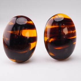 Les Bernard Amber Lucite Clip-On Earrings