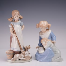 2pc Lladro Porcelain Figurine Playful Kittens 01005232 & Parquet Figurine
