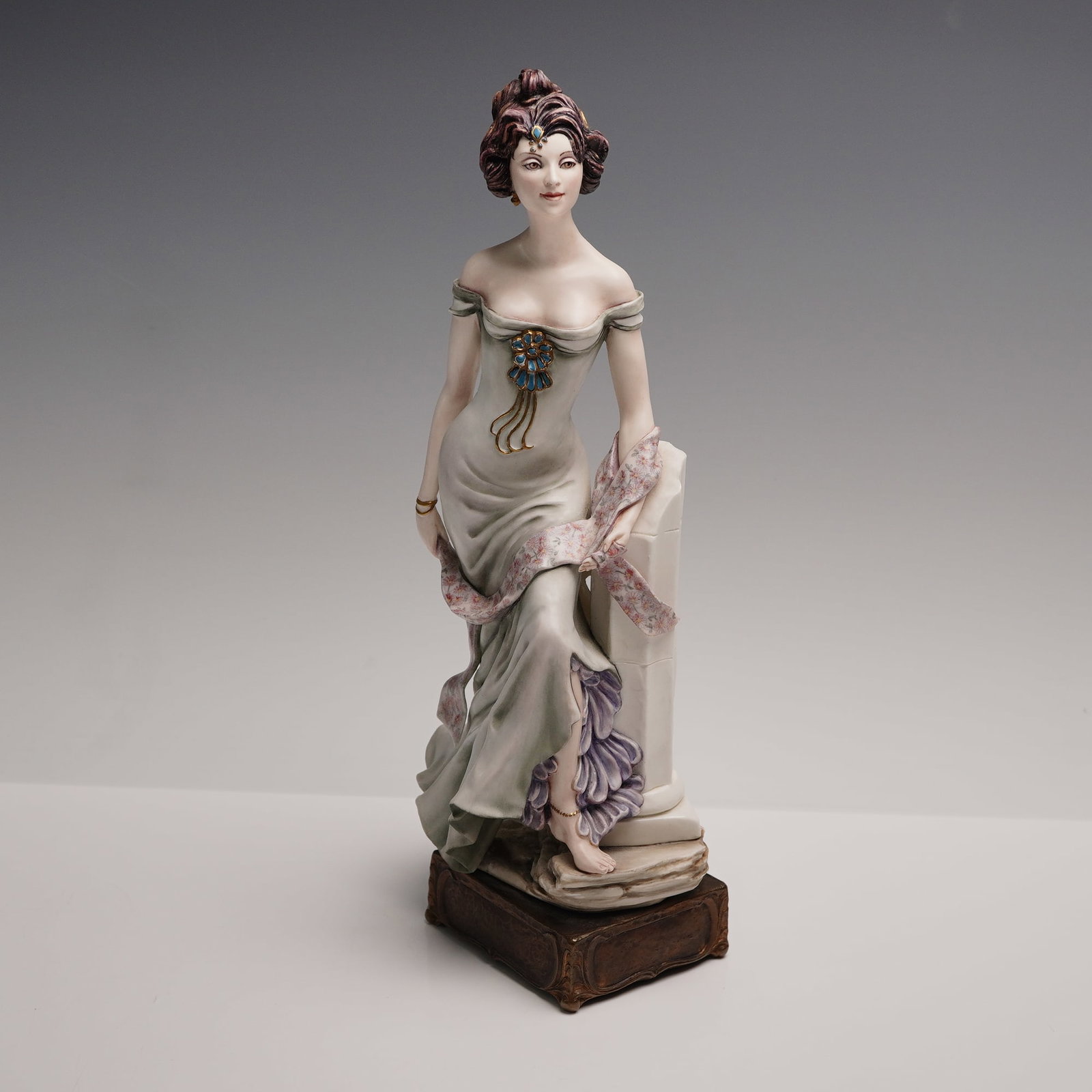 Albany Fine China by Ruth Van Ruyckevelt Art Nouveau Figurine, Nocturne: Part of the Art Nouveau Series produced by Albany Fine China Co. Ltd. The piece was modelled by Ruth Van Ruyckevelt and crafted in England. It features a female figure in a flowing gown with Art Nouve