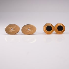 2 Pairs of Art Deco Inspired Gold Tone Cufflinks, Swank and KC