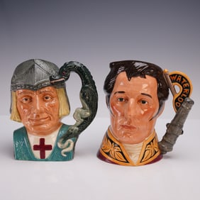 2pc Royal Doulton Character Jugs, St George D6618, Duke of Wellington D6848