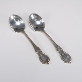2pc Towle Sterling Silver Soup Spoons, Charlemagne
