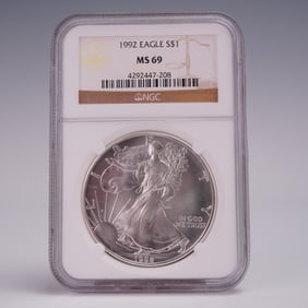 1992 American Silver Eagle Dollar Coin NGC Graded MS 69
