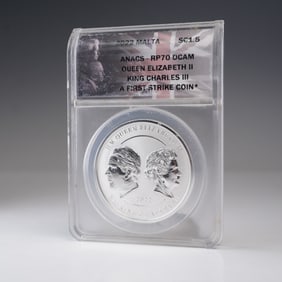 2022 Elizabeth II & Charles III Malta 1.50 Euro Coin ANACS Graded RP70 DCAM