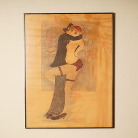 Framed Watercolor and Wax Pastel on Paper, The Last Tango