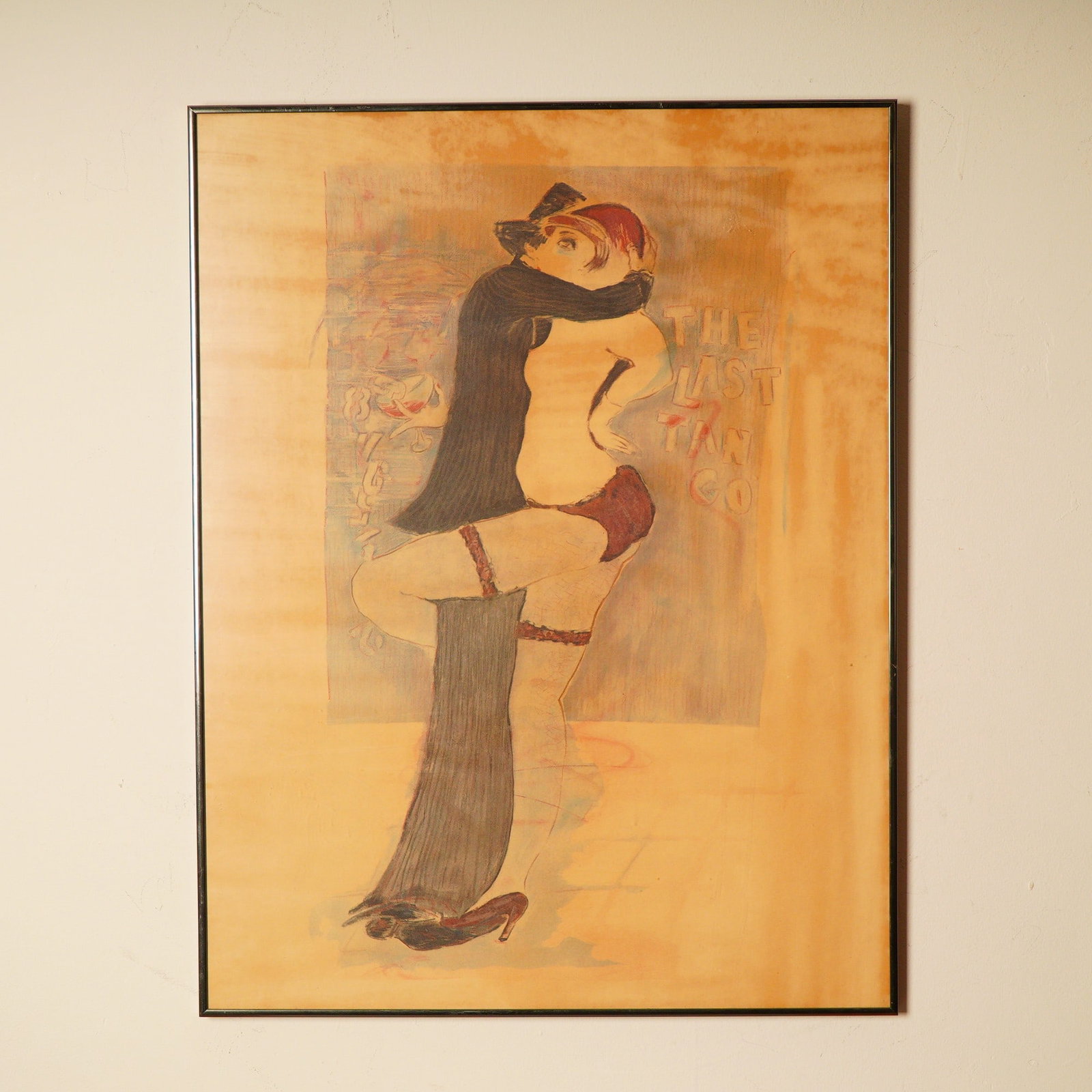 Framed Watercolor and Wax Pastel on Paper, The Last Tango: A captivating and sensual work executed in watercolor and wax pastel on paper, this artwork titled The Last Tango evokes the passion, rhythm, and intimacy of the dance itself. The composition features