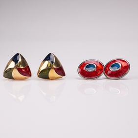 2 Pairs of Enamel Sterling Silver & Evil Eye Inspired Cufflinks