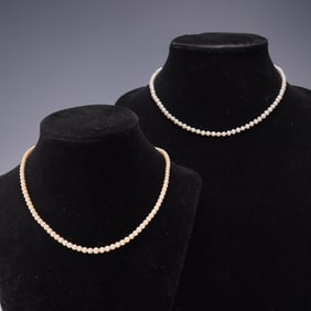 2pc Pearl Necklaces with 14K Gold & Silver Clasps