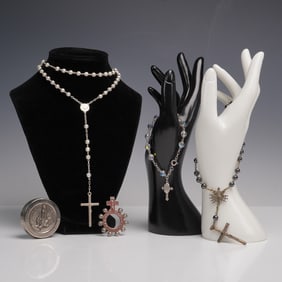 4pc Group of Rosaries and Pocket Charm Cross