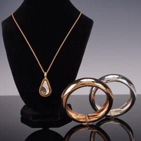 3pc Italian Pendant Necklace and Two Bangle Bracelets