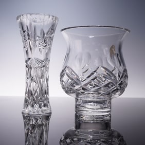 2pc Waterford and Lenox Crystal Vases, With Love Hurricane and Starburst