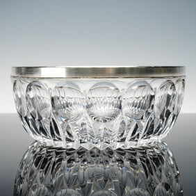 West German Cut Crystal Bowl with Silver-Plated Rim