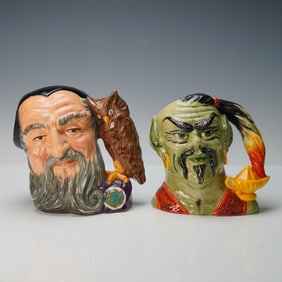 2pc Royal Doulton Large Character Jugs, Merlin and The Genie