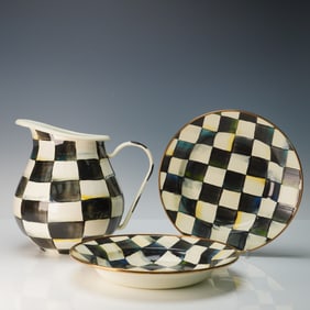 3pc MacKenzie-Childs Courtly Check Pitcher and Plates
