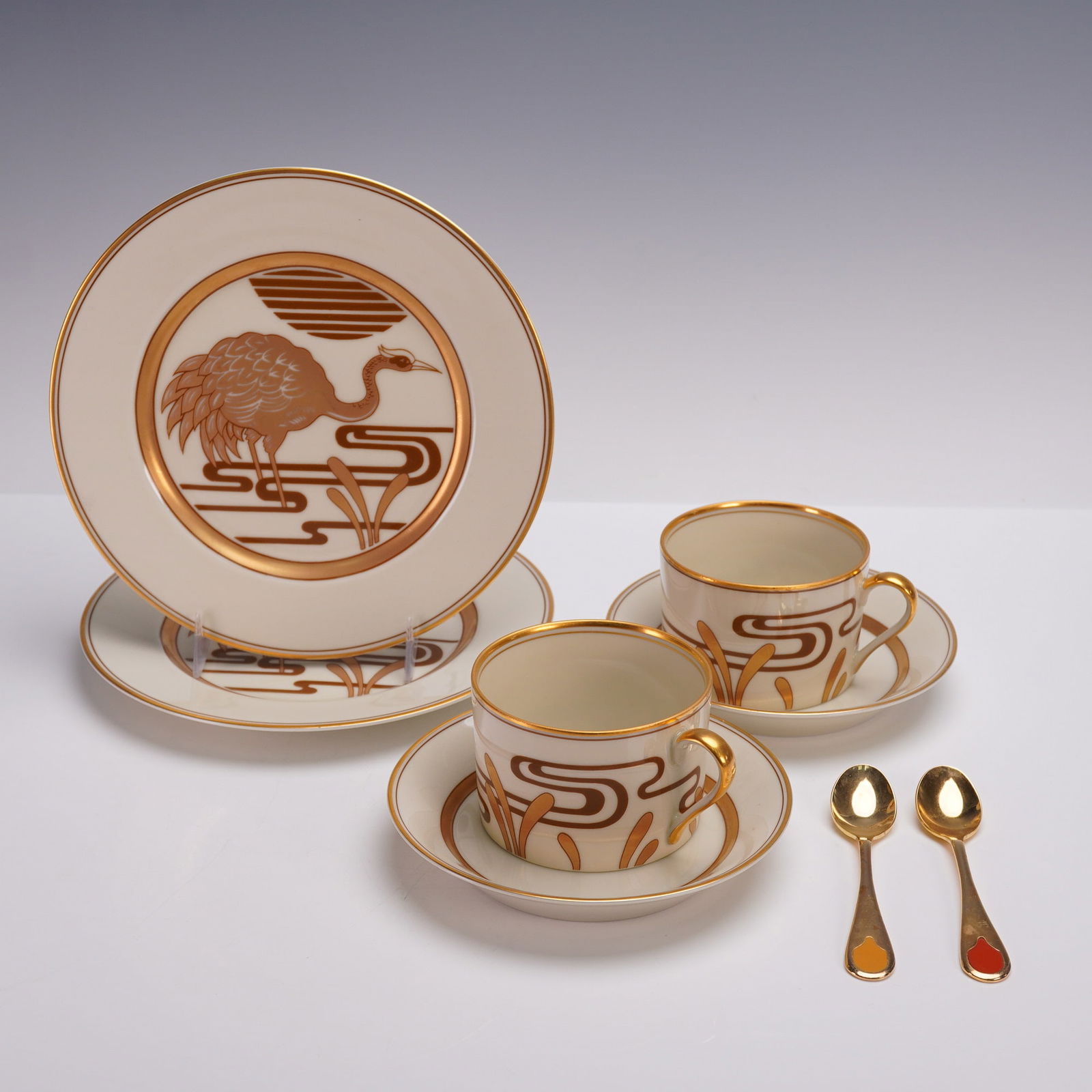 8pc Fitz and Floyd Porcelain Golden Heron Dessert Service for 2 (1 of 7)