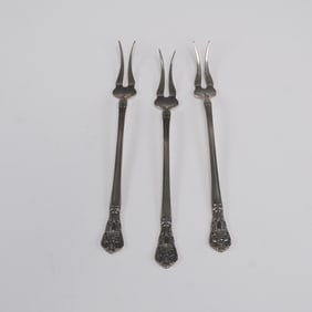 3pc Alvin Sterling Silver Pickle Forks, Chateau Rose