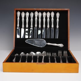 73pc Alvin Sterling Silver Flatware Set, Chateau Rose Pattern With Case