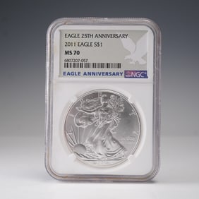 2011 Silver Eagle 25th Anniversary Dollar Coin NGC Graded MS 70