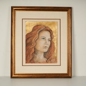 Original Mixed Media Artwork on Paper, Portrait of a Young Woman, Signed