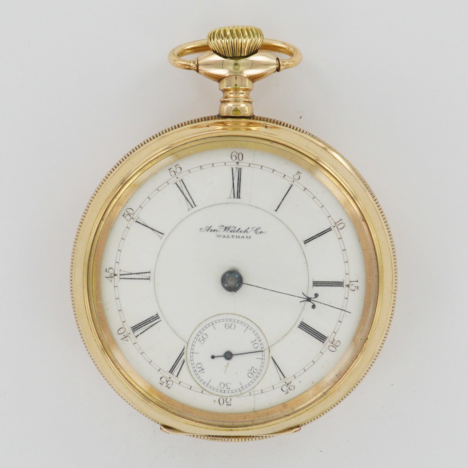 American Waltham Watch Co. Crescent St. LS OF Gold Filled Pocket Watch: A fine American Waltham Watch Co. Crescent St. open face pocket watch combining precision engineering with quality case craftsmanship. The white enamel dial is signed "Am Watch Co. Waltham" and featur