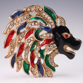 Rhinestone and Enamel Lion Head Pin