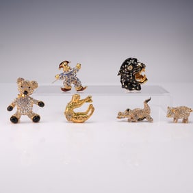 6pc Enameled and Rhinestone Brooches