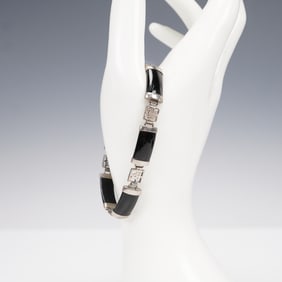 Sterling Silver and Black Stone Link Bracelet