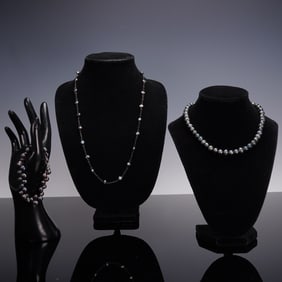 3pc Black and Gray Cultured Pearl Jewelry Set