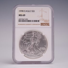 1998 American Silver Eagle Dollar Coin NGC Graded MS 69