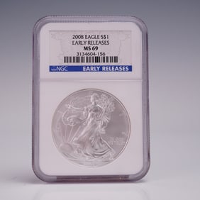 2008 American Silver Eagle Early Release Dollar Coin NGC Graded MS 69