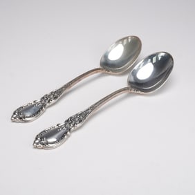 2pc Towle Sterling Silver Soup Spoons, Charlemagne