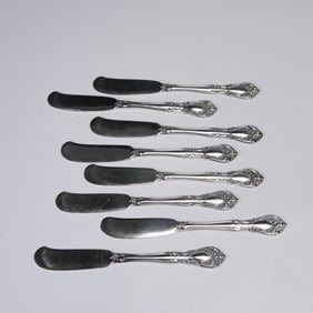 8pc Alvin Sterling Flat Handle Butter Spreaders, Chateau Rose