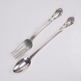 Pair of Alvin Chateau Rose Sterling Silver Dinner Fork and Iced Tea Spoon