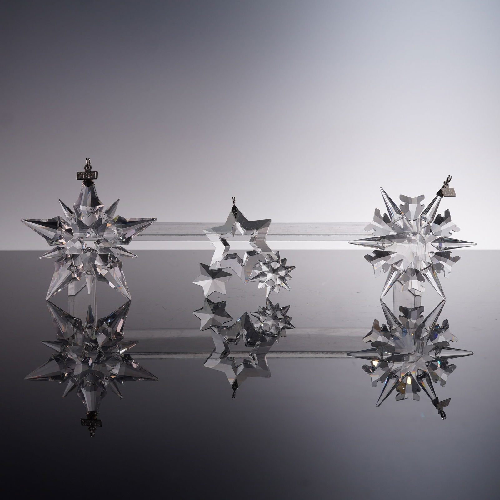 3pc Swarovski Crystal Snowflake Ornaments 2001 2002 (1 of 8)