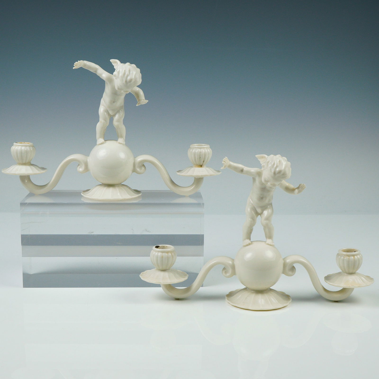 2pc German LYS Porcelain Cherub Candelabra, Kunstabteilung, U.S. Zone (1 of 7)