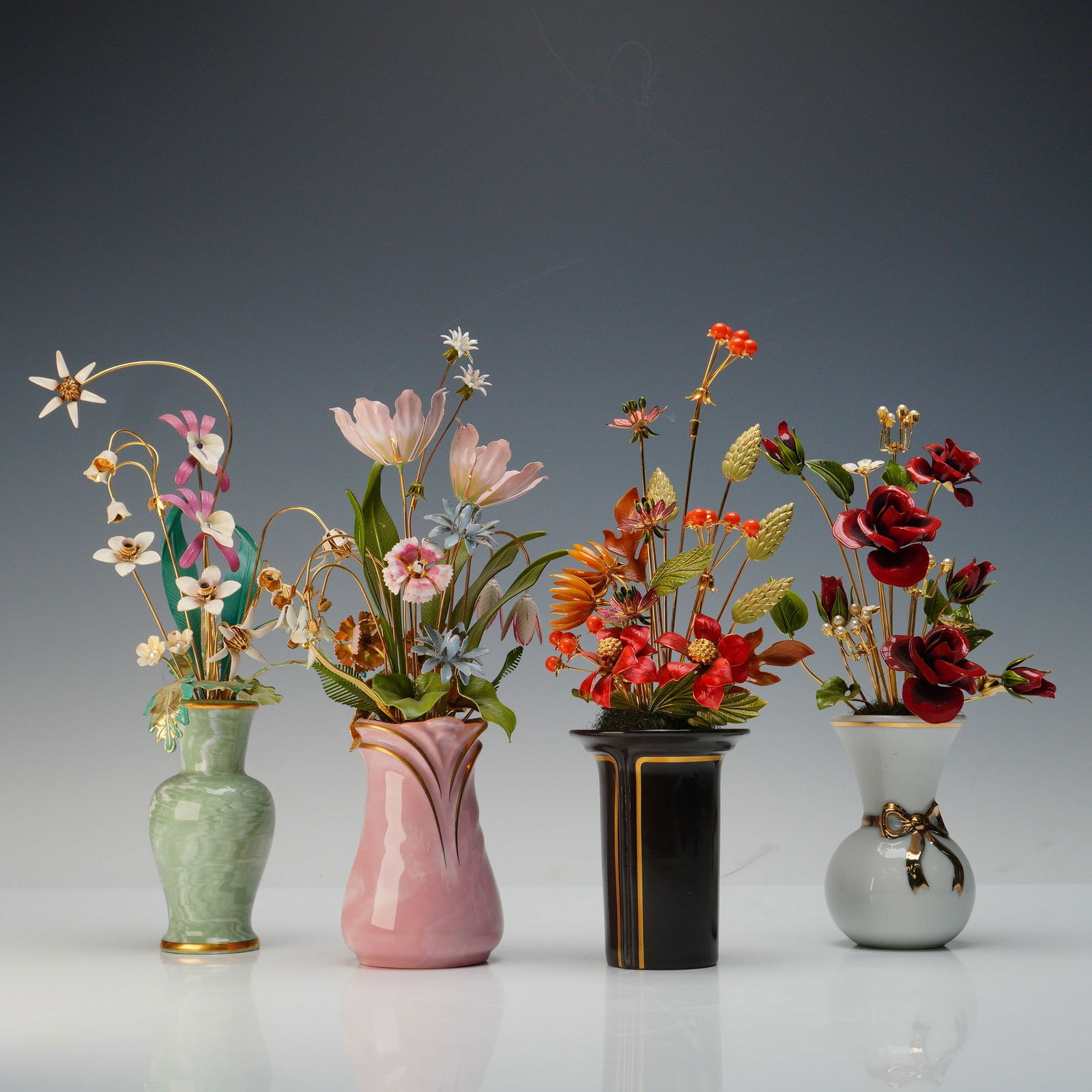 4pc Franklin Mint House of Igor Carl Faberge Enamel Floral Arrangements (1 of 9)