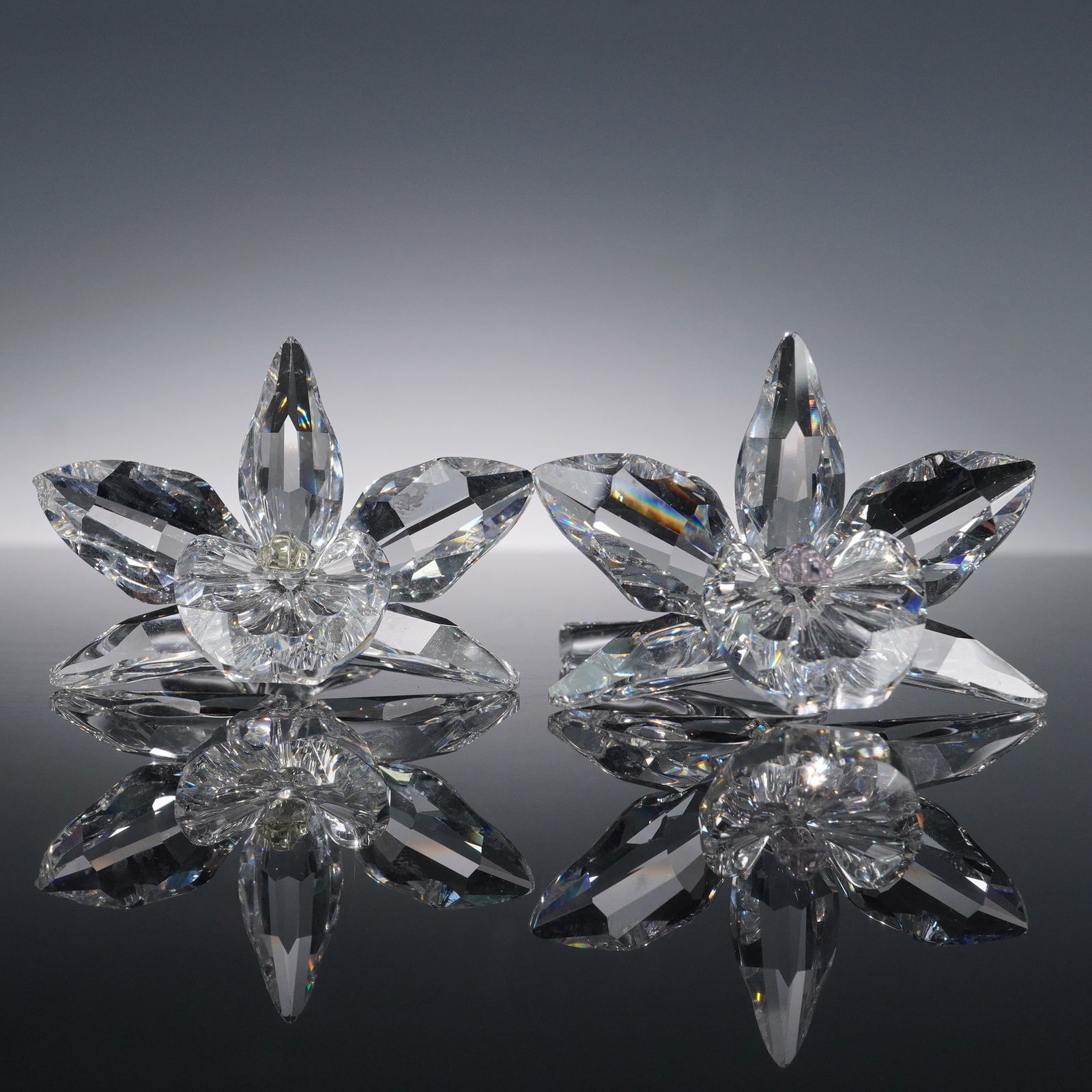 2pc Swarovski Crystal Orchid Figurines, Pink Light and Yellow Light Cen (1 of 5)