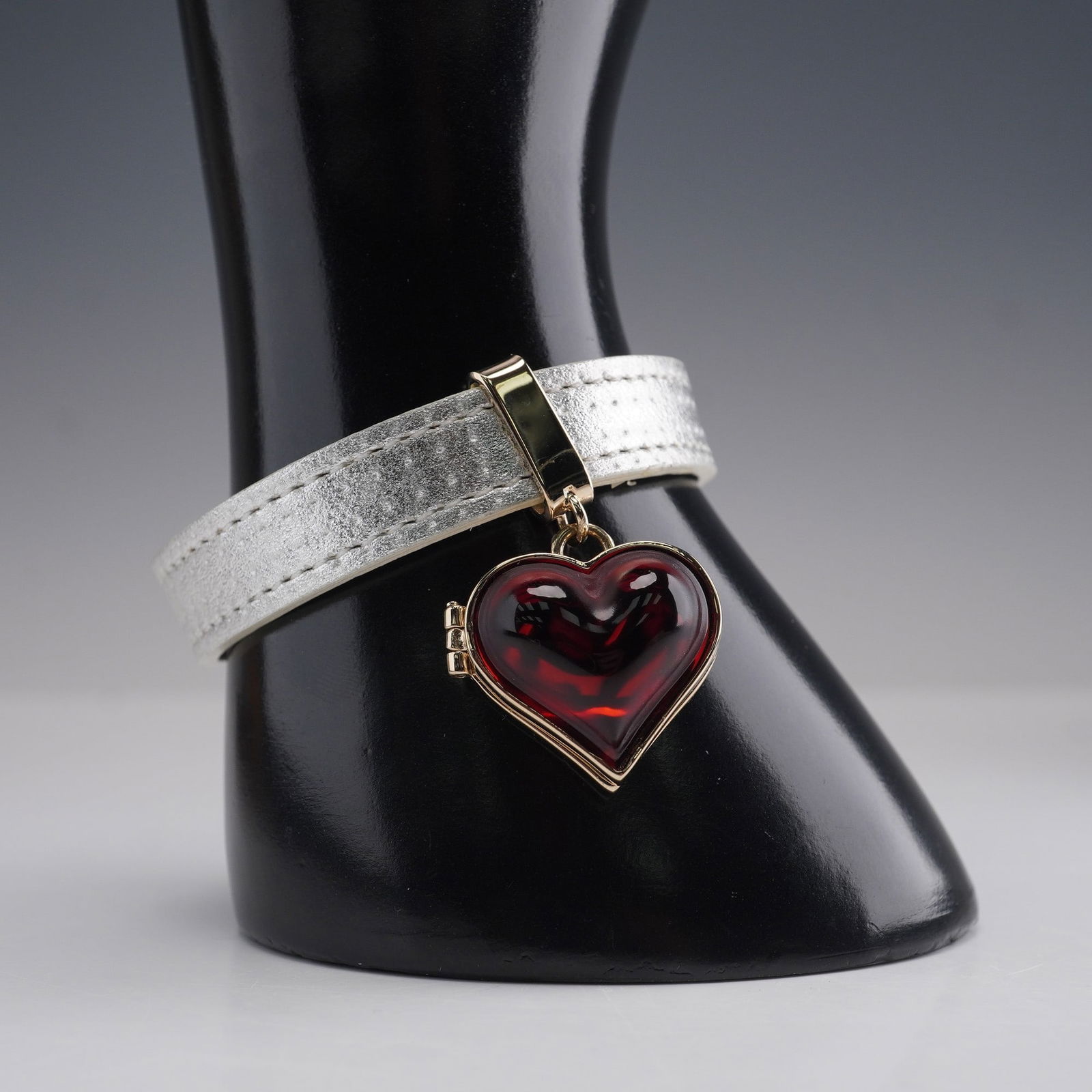 Lalique Paris Silver Leather Bracelet with Heart Locket Charm (1 of 9)