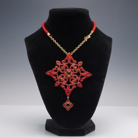 Lalique Irene Red Enamel Pendant Necklace