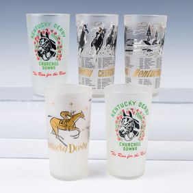 5pc Vintage Kentucky Derby Churchill Downs Souvenir Glass Set