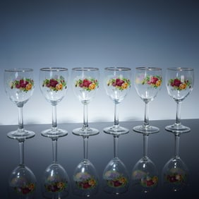 6pc Royal Albert Wine Glasses, Old Country Roses