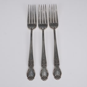 3pc International Sterling Silver Brocade Pattern Forks