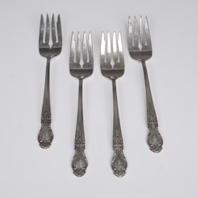 4pc International Sterling Silver Brocade Pattern Individual Salad Forks