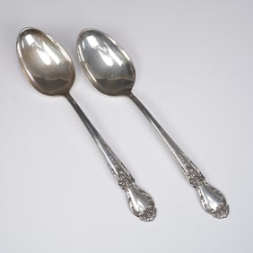 2pc International Sterling Silver Brocade Pattern Table Spoons